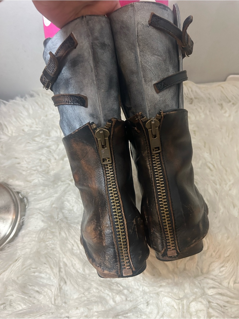 Freebird Ravi Two-Tone Brown & Gray Leather Lace-Up Ankle Boots size 8 - Picture 6 of 10